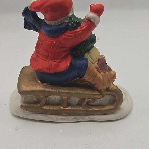 Vintage Russ Berrie & Co. Waving Child on Sleigh with Tree - Picture 5 of 16